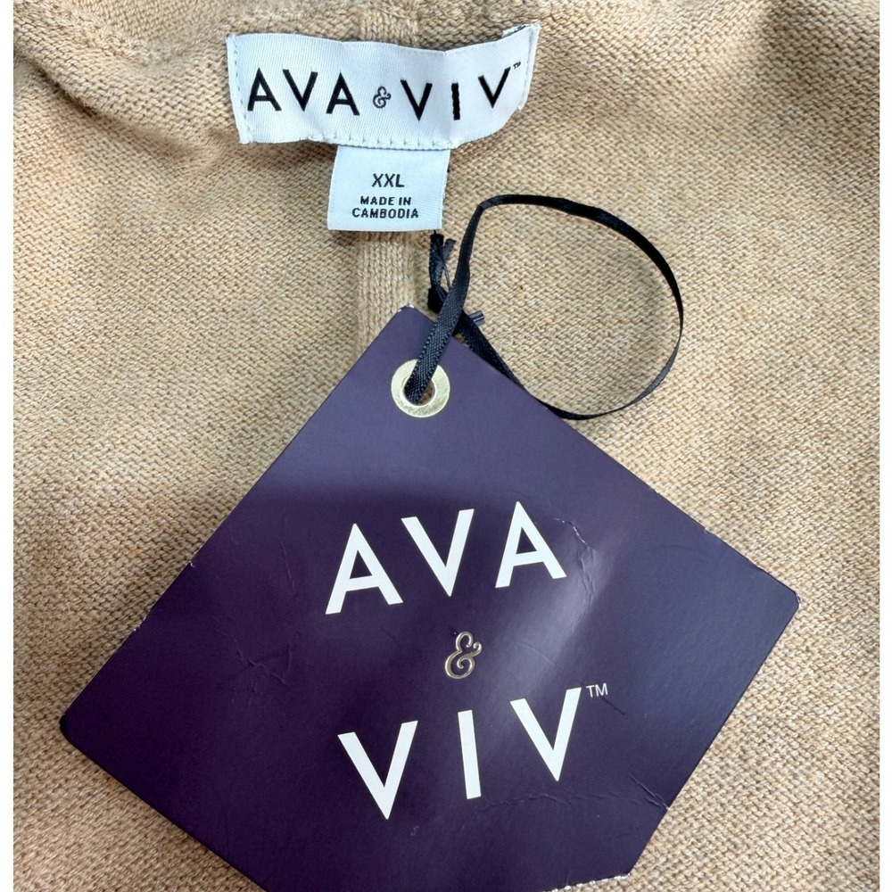 Ava & Viv Cardigan Sweater Womens XXL Camel Tan Open Front Shawl Ribbed 2XL NEW - Picture 7 of 11